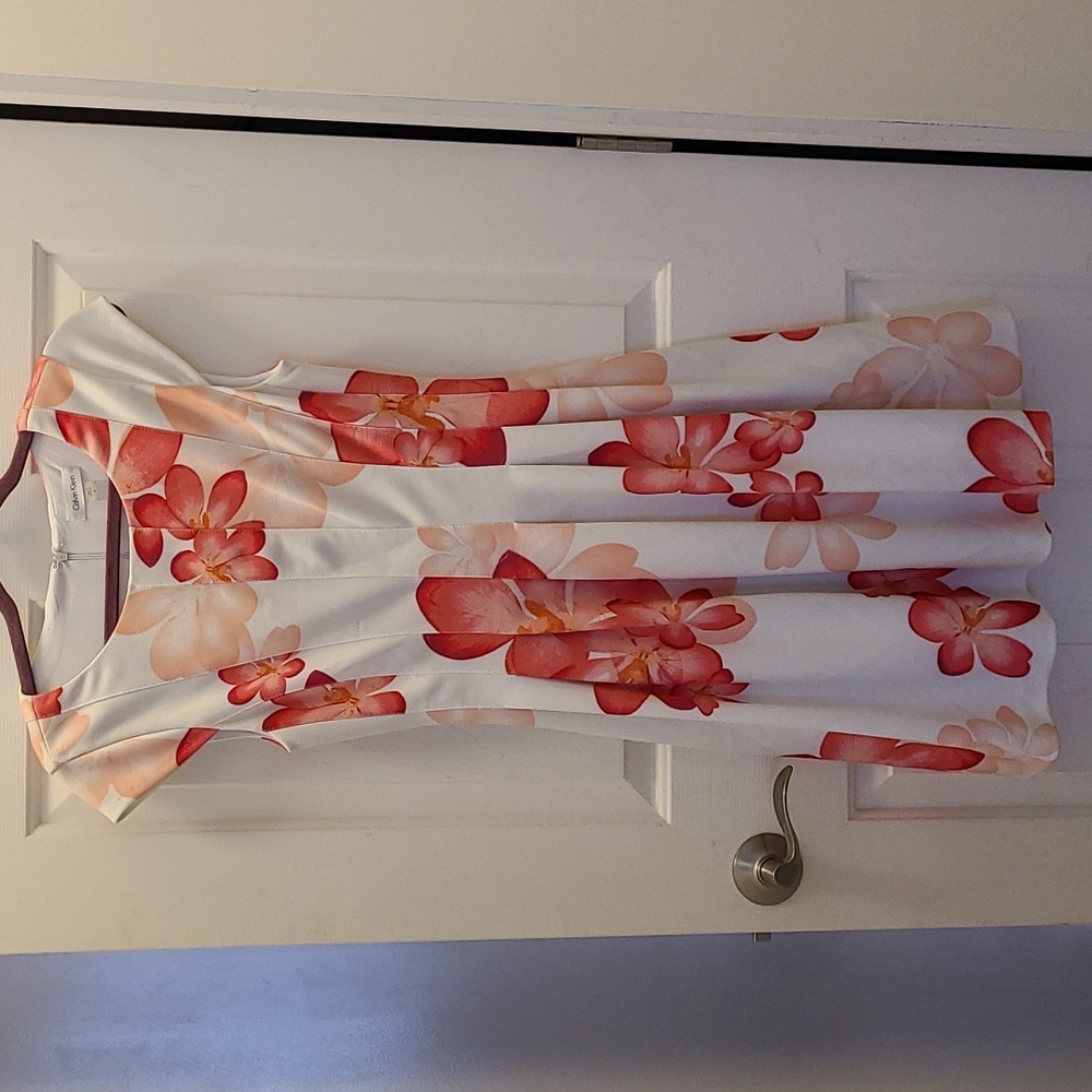 White and Peach Calvin Klein spring dress